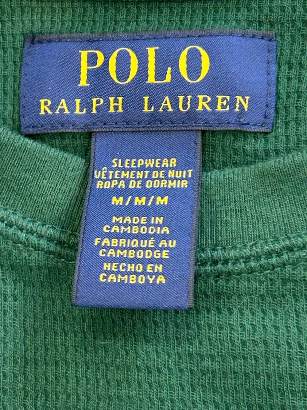 Polo Ralph‎ Lauren Men’s Medium Green Waffle Knit Thermal Shirt Sleepwear
